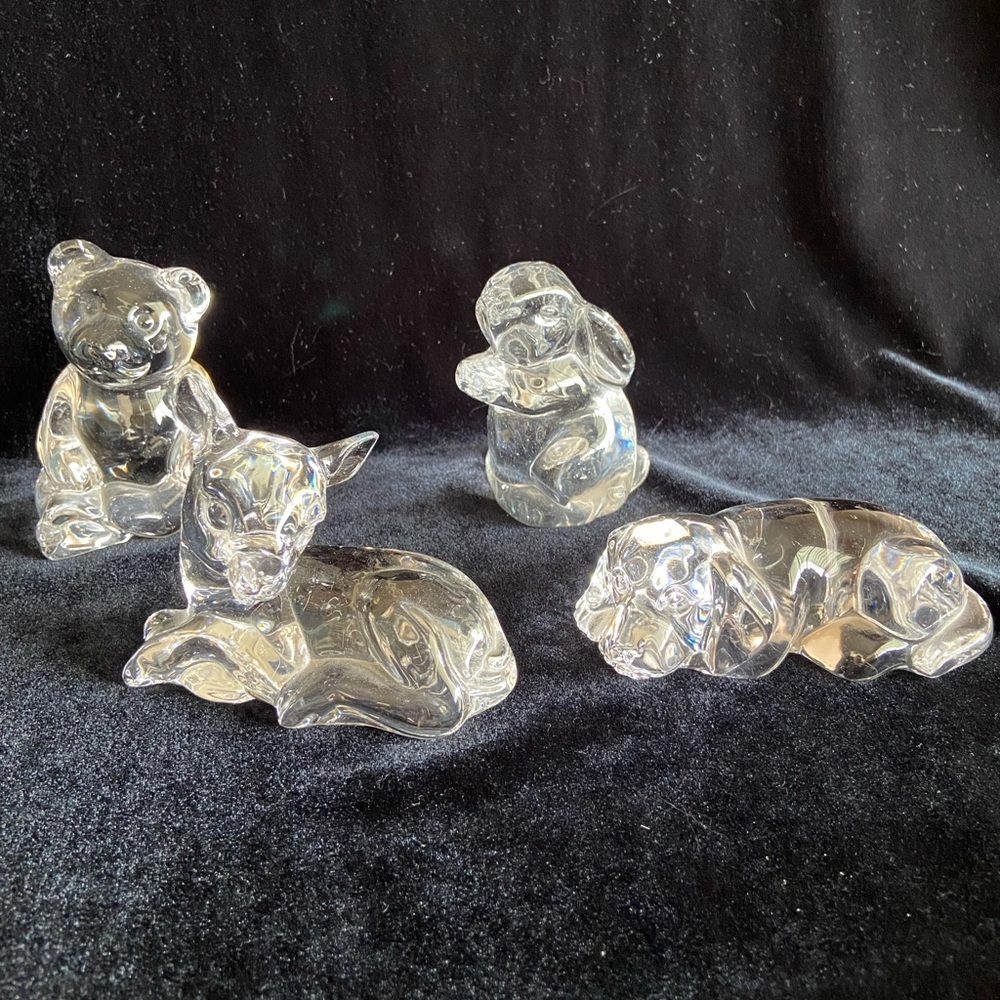 Lot of 4 PRINCESS HOUSE Glass Crystal Animals Fawn Deer, Bunny Rabbit, Dog, Bear